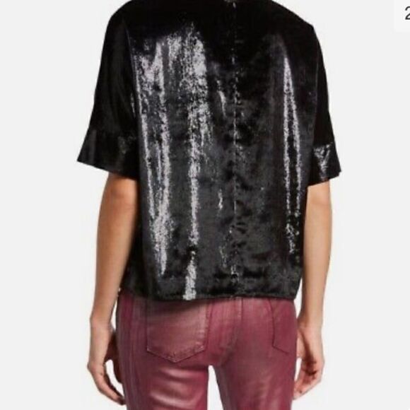 J Brand Black Daisy Short Sleeve Velvet Blouse - Picture 2 of 8